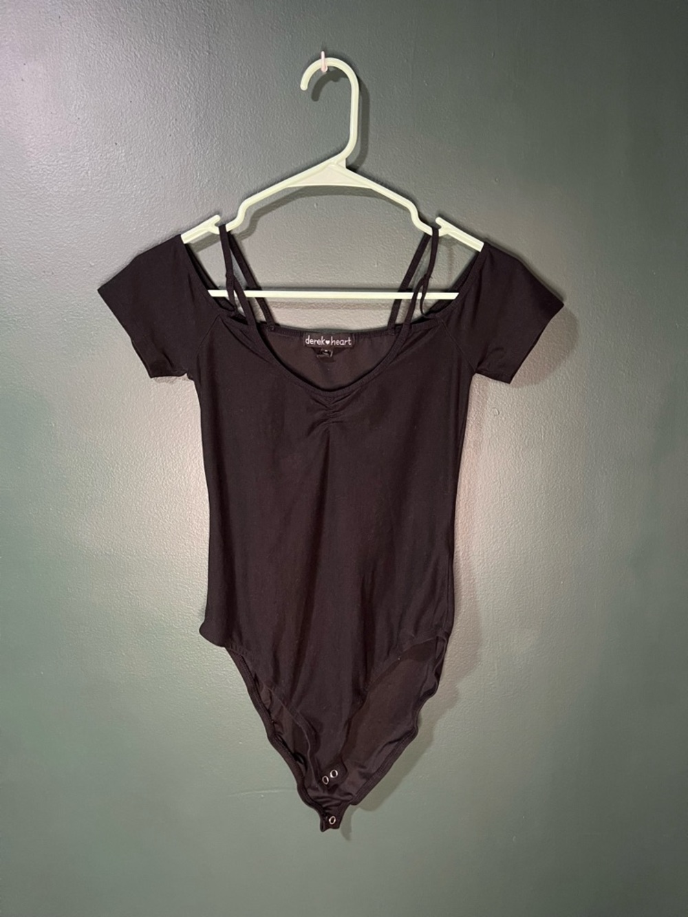 Nwot- Derek Heart Black Off-Shoulder Double-Strap Bodysuit